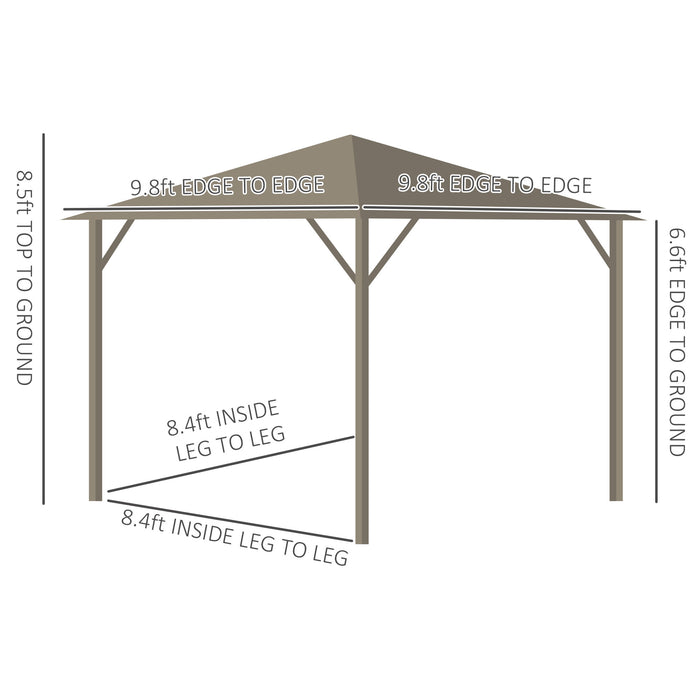 10' x 10' Hardtop Gazebo Canopy w/ Galvanized Steel Roof, Aluminum Frame, Outdoor Gazebo w/ Hook, Netting & Curtains for Patio, Garden, Brown