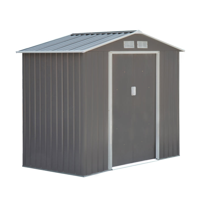 7' x 4' Metal Outdoor Backyard Garden Utility Storage Tool Shed Kit - Grey/White