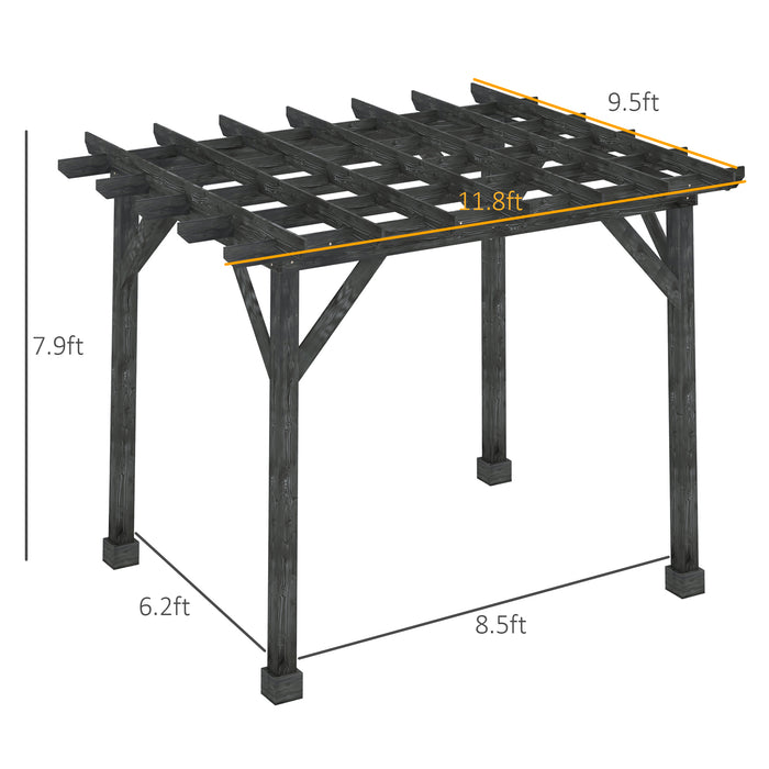 Outdoor 12'x10' Pergola Gazebo, 100% Wood Pergola Suitable for Patio, Deck, Garden, Gazebo, Perfect for BBQs, Parties, Picnics, Black