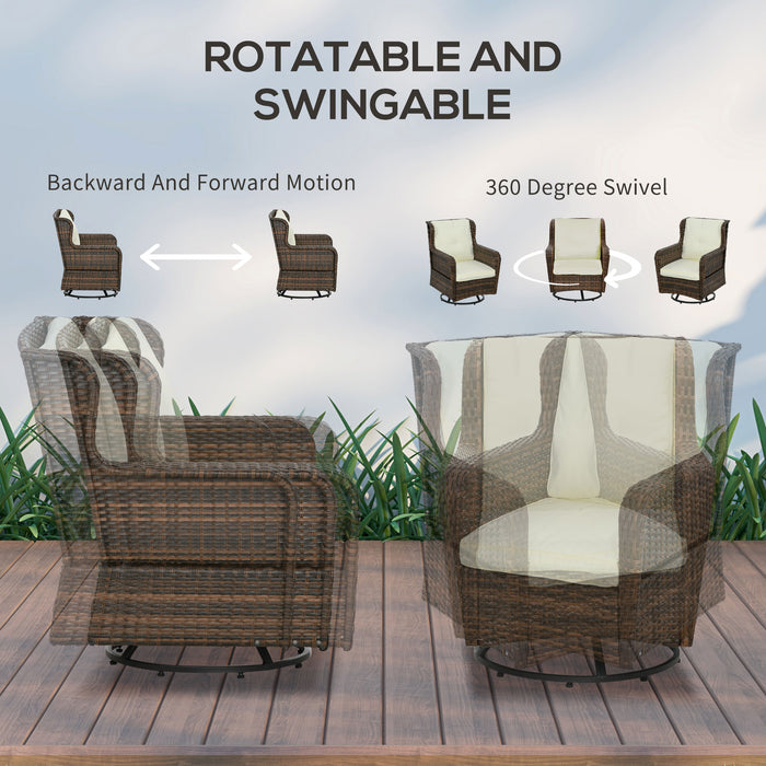 4pc Rattan Patio Set Outdoor Conversation with Swivel Rocking Chairs Cream