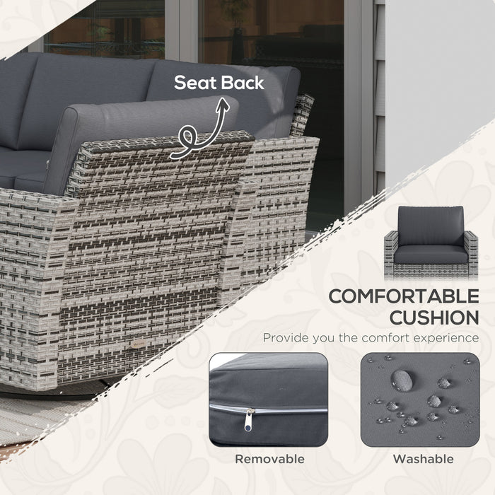 Outsunny Wicker Wonder - 6PC Outdoor Ensemble with Cozy Sofa, Swivel Rockers & Ottomans in Mixed Gray