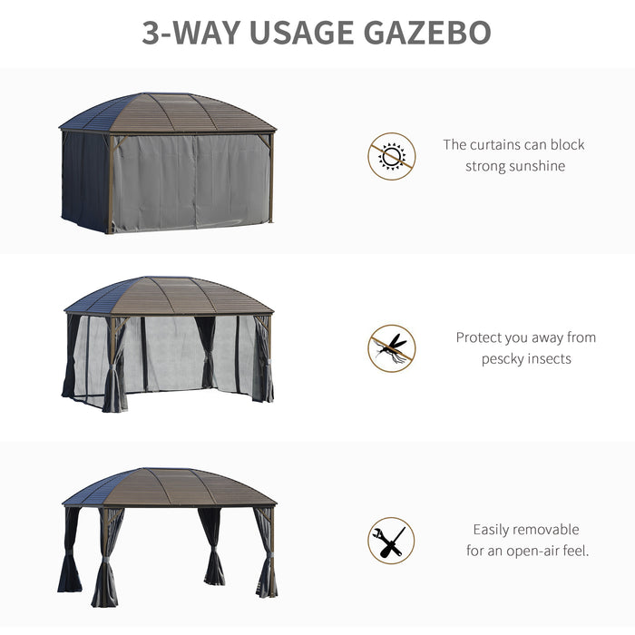 10x13 Gray Hardtop Gazebo with Steel Roof Curtains Netting Pavilion Ceiling Hook for Patio Garden
