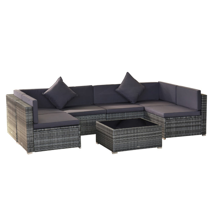 7-Piece Outdoor Wicker Patio Furniture Set with Gray Cushions