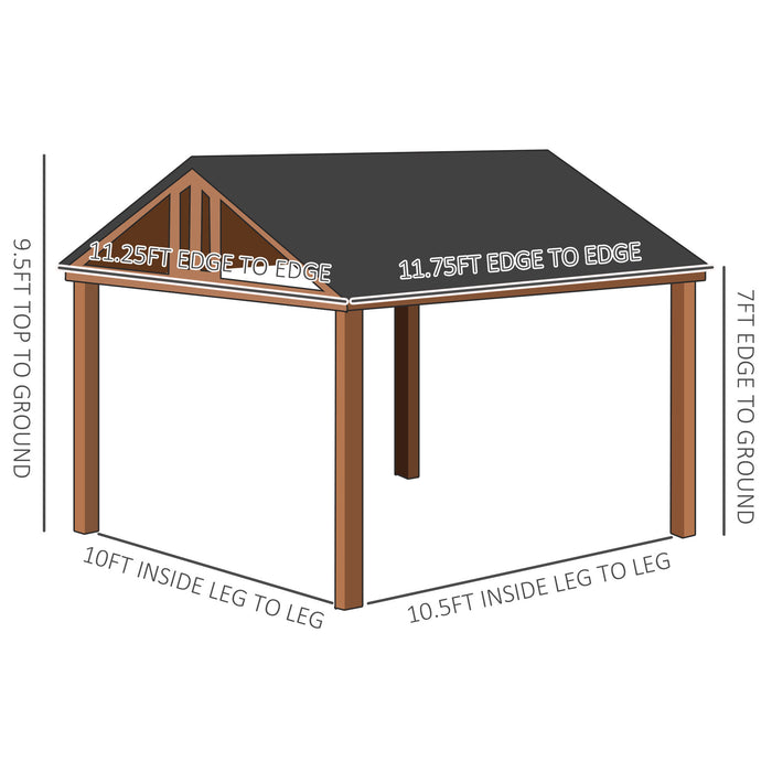 12' x 11' Hardtop Gazebo with Wooden Frame and Waterproof Asphalt Roof, Gazebo Canopy, for Garden, Patio, Backyard, Deck, Porch, Brown