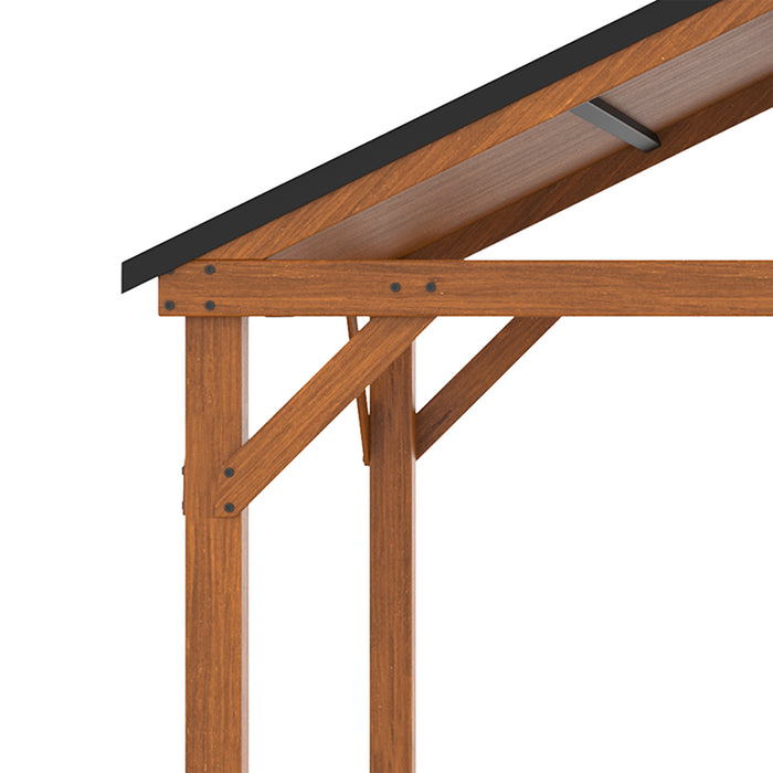 12' x 11' Hardtop Gazebo with Wooden Frame and Waterproof Asphalt Roof, Gazebo Canopy, for Garden, Patio, Backyard, Deck, Porch, Brown