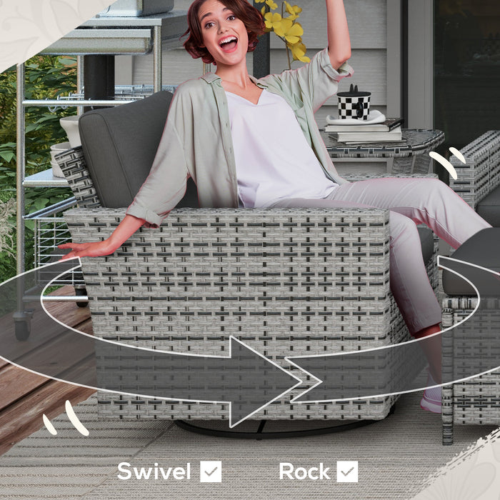 Outsunny Wicker Wonder - 6PC Outdoor Ensemble with Cozy Sofa, Swivel Rockers & Ottomans in Mixed Gray