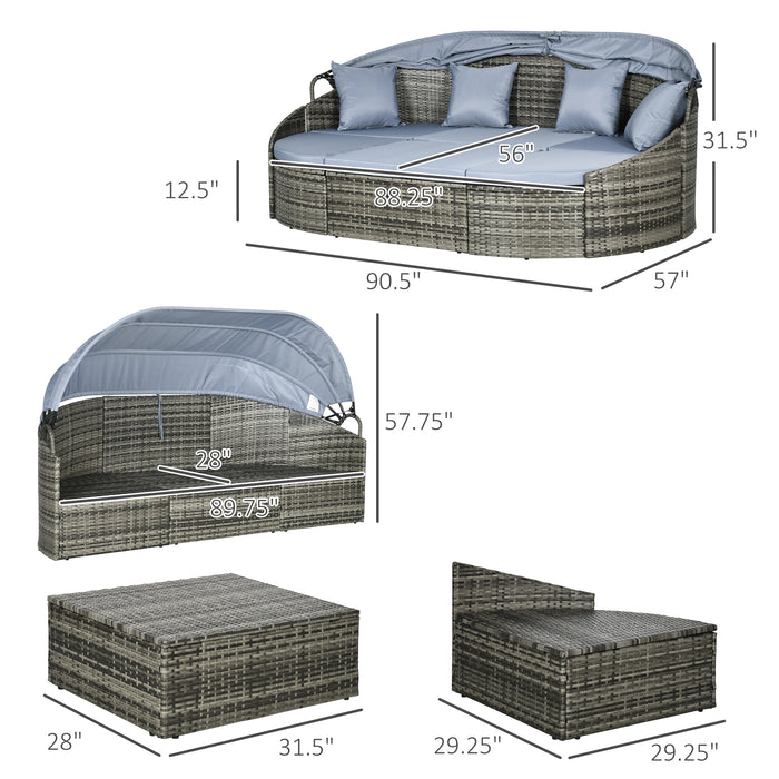 Outsunny Rattan Daybed with Canopy, Convertible Sectional, Light Grey for Outdoor Use