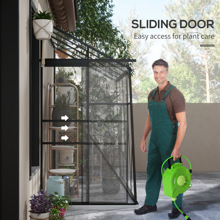 8' x 4' Walk-in Polycarbonate Greenhouse Lean-to Aluminum Green House with Rain Gutter and Foundation, Black