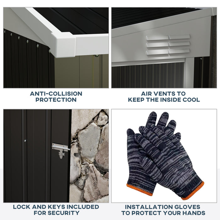 Lean-To Garden Storage Shed: 4x6ft Metal Construction with Lockable Door, Vents for Tools