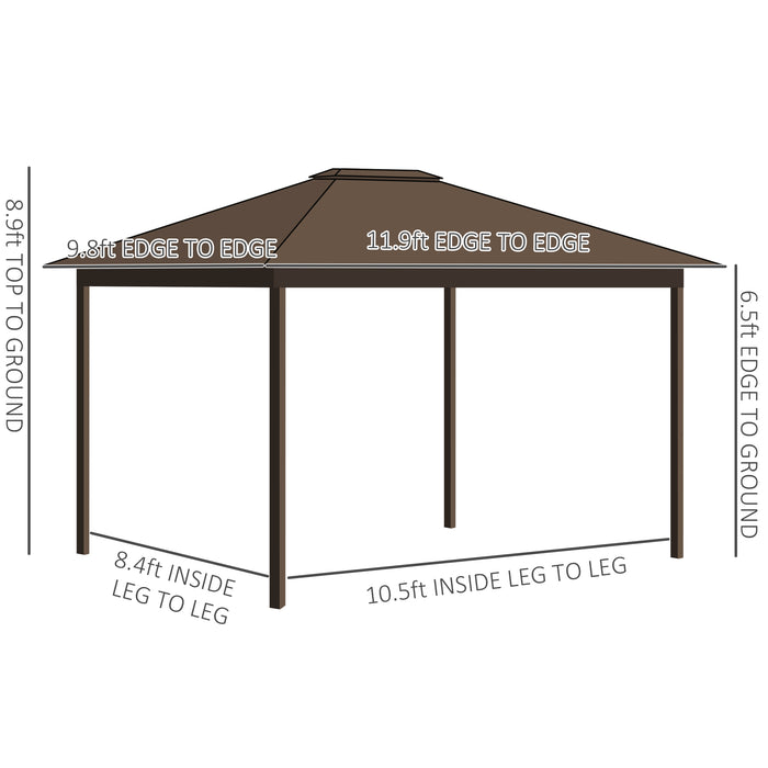 10x12 Aluminum Hardtop Gazebo Grey Permanent Metal Roof Canopy with Curtains Netting for Garden Patio Backyard
