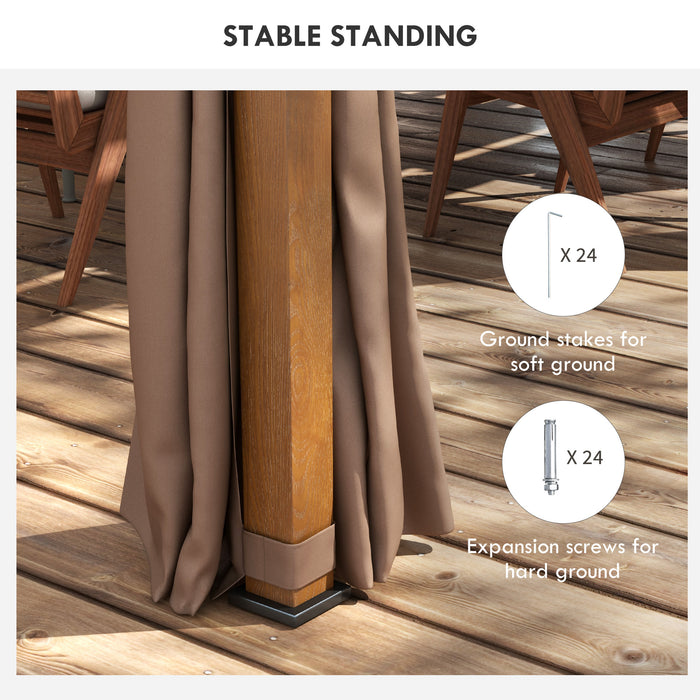 12' x 19' Aluminum Pergola with Adjustable Louvered, Outdoor Pergola with Curtains and Netting, Natural