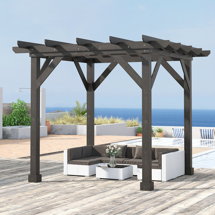 10x10 Wood Pergola Gazebo Outdoor for Patio Deck Garden Black
