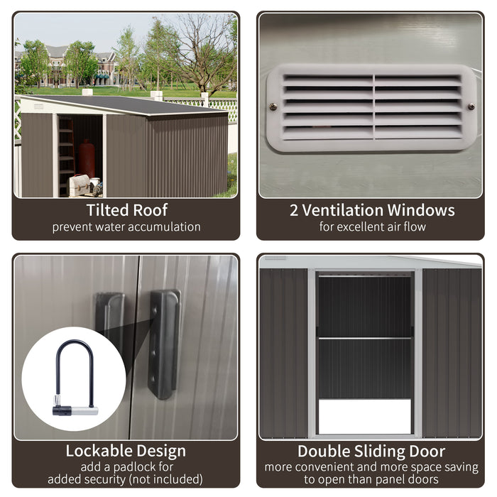 Metal Garden Shed 11x9 ft Outdoor Storage with Sliding Doors & Air Vents Gray