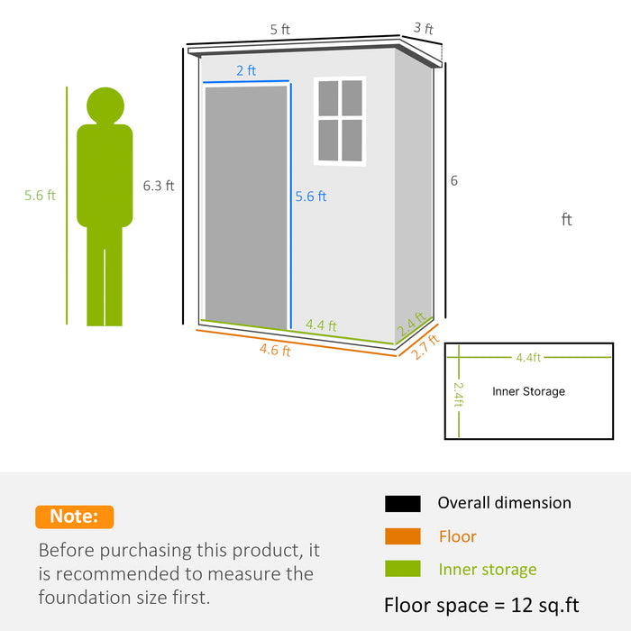 5x3 Gray Outdoor Storage Shed with Lockable Doors Vent Metal Utility Tool Shed for Backyard Patio