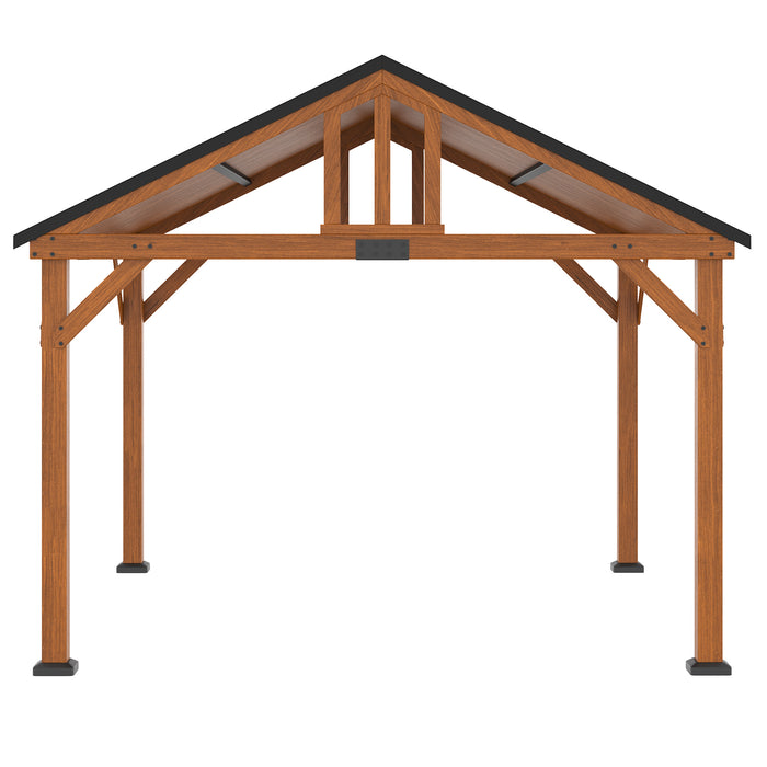 12' x 11' Hardtop Gazebo with Wooden Frame and Waterproof Asphalt Roof, Gazebo Canopy, for Garden, Patio, Backyard, Deck, Porch, Brown