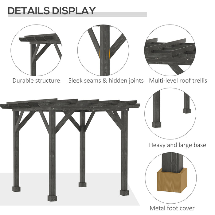 10x10 Wood Pergola Gazebo Outdoor for Patio Deck Garden Black