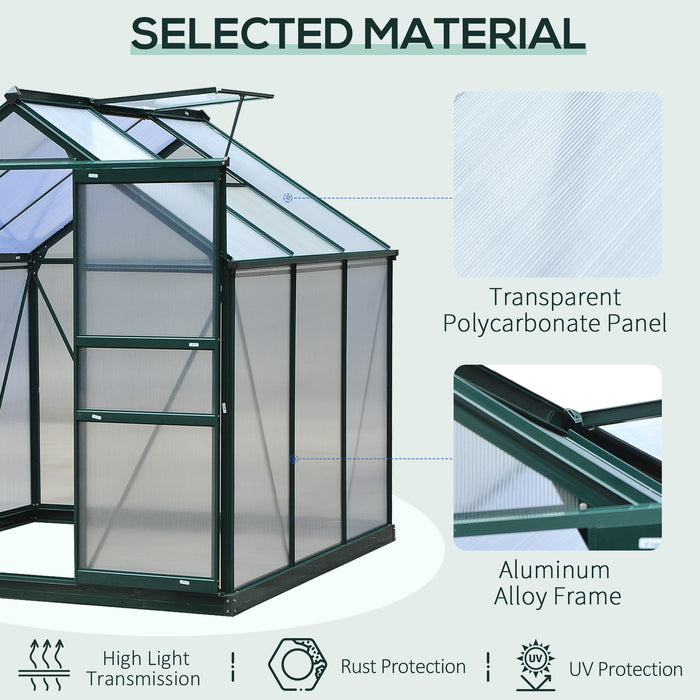 Outsunny Walk In Greenhouse 6' X 6' X 7' Aluminum Polycarbonate Portable Garden Greenhouse With Rooftop Vent & UV-Resistant Walls Dark Green
