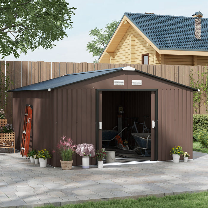 Metal Garden Shed Brown Storage Utility Double Locking Doors for Bike Yard Tools