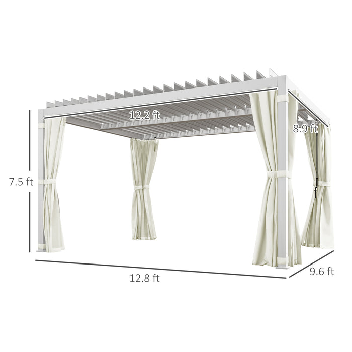 10x13 Aluminum Pergola, with 2 Adjustable Louvred Roofs,Curtains and Nettings, UV-Fighting and Waterproof, for Patio, Cream