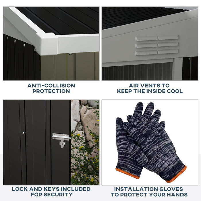 4' x 8' Lean to Garden Storage Shed, Outdoor Metal Tool House with Lockable Door Vents for Backyard Patio Lawn, Gray