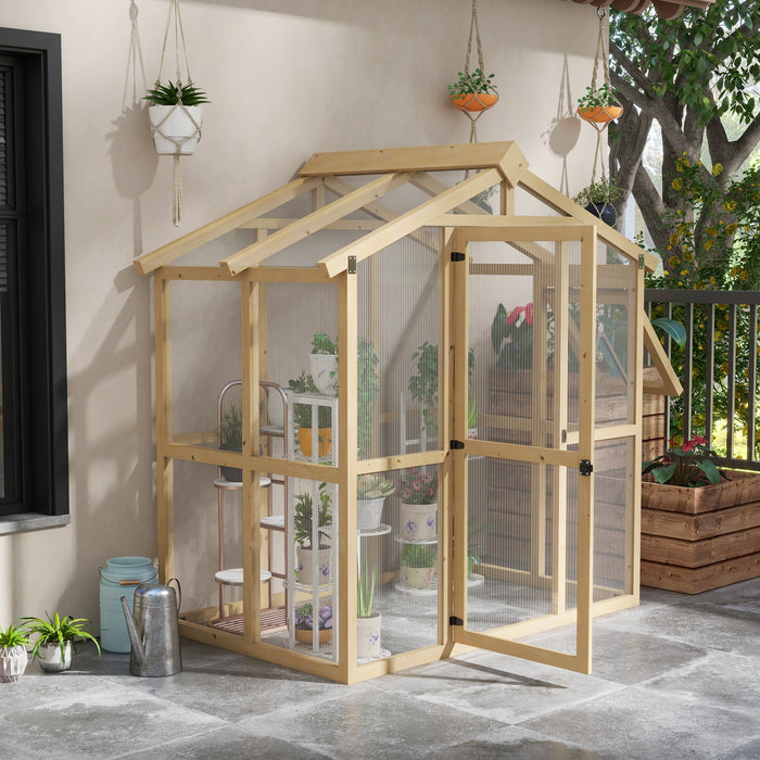 Outsunny Walk-in Polycarbonate Greenhouse Green House with Automatic Temperature Window and Lockable Door, 6.5' x 4' x 6.7'