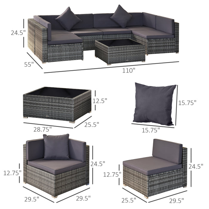 7-Piece Outdoor Wicker Patio Furniture Set with Gray Cushions