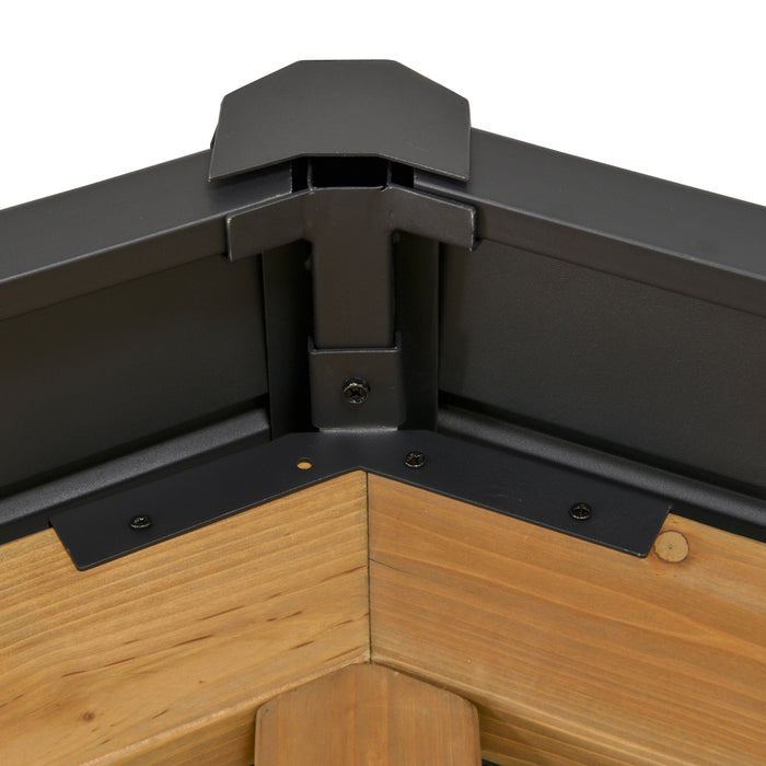 11' x 13' Hardtop Gazebo with Wooden Frame, Permanent Metal Roof Gazebo Canopy with Ceiling Hook for Garden, Patio & Backyard, Natural/Black