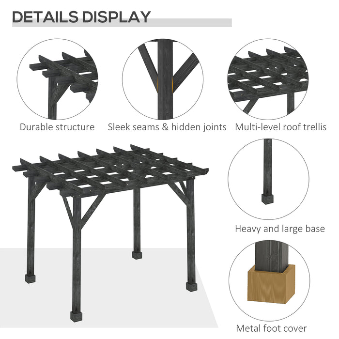 Outdoor 12'x10' Pergola Gazebo, 100% Wood Pergola Suitable for Patio, Deck, Garden, Gazebo, Perfect for BBQs, Parties, Picnics, Black