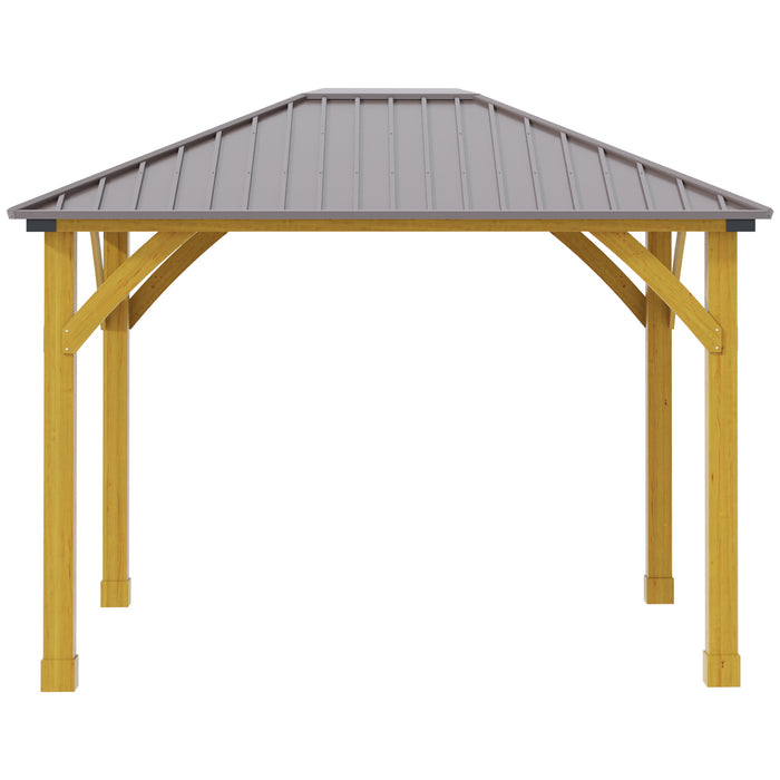 10x12 Galvanized Steel Gazebo with Wooden Frame, Permanent Metal Roof Gazebo Canopy for Garden, Patio, Backyard, Brown