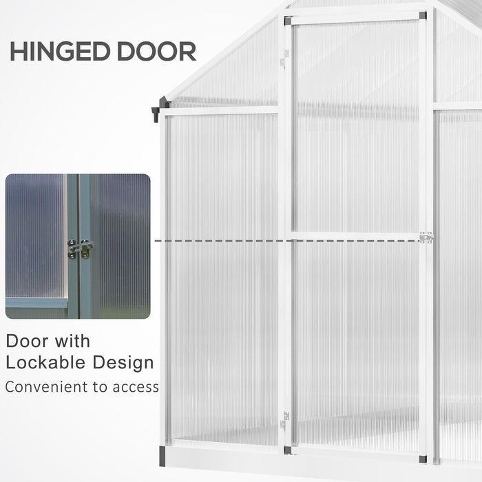 8' L x 6' W Walk-In Polycarbonate Greenhouse with Roof Vent for Ventilation & Rain Gutter, Hobby Greenhouse for Winter