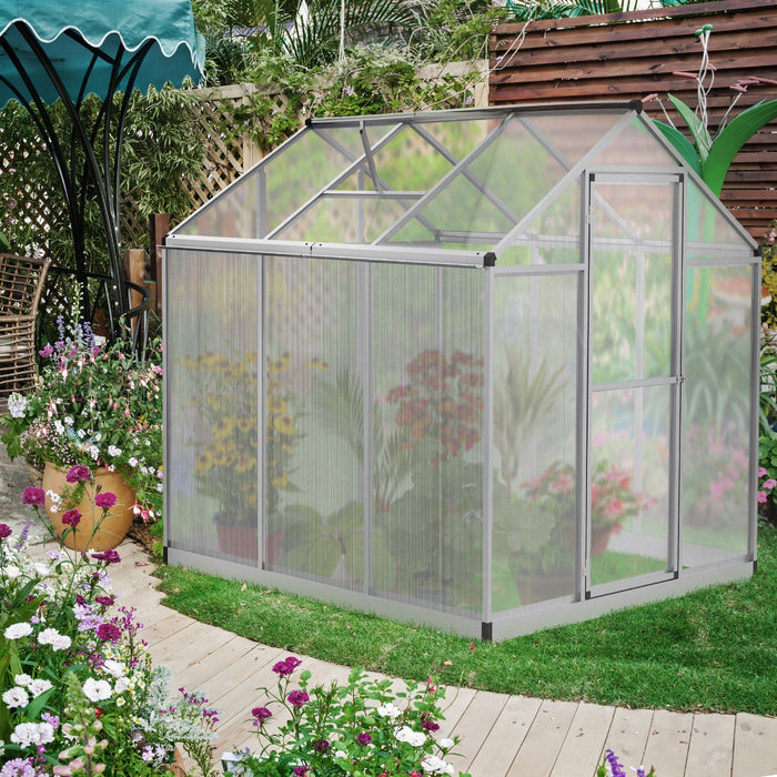 Greenhouse Portable Walk-In Greenhouse with Roof Vent and Rain Gutter for Plants, Herbs and Vegetables - 6' L x 6' W x 6.4' H