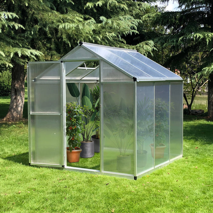 Greenhouse Portable Walk-In Greenhouse with Roof Vent and Rain Gutter for Plants, Herbs and Vegetables - 6' L x 6' W x 6.4' H
