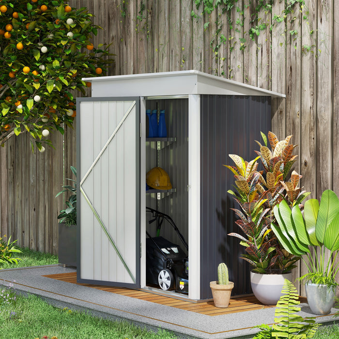 5'x3' Outdoor Storage Shed, Dark Gray Lean-to with Floor, Adjustable Shelf, Lock, Gloves