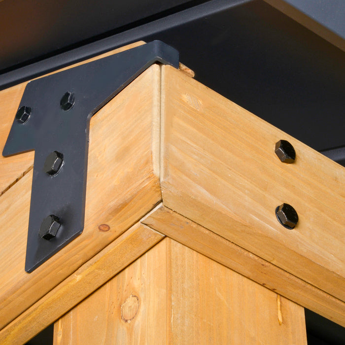 11' x 13' Hardtop Gazebo with Wooden Frame, Permanent Metal Roof Gazebo Canopy with Ceiling Hook for Garden, Patio & Backyard, Natural/Black