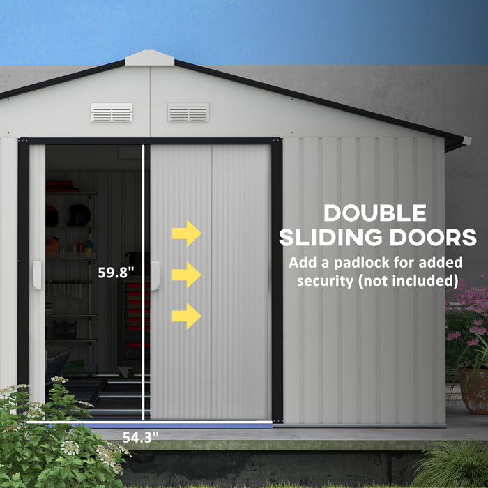 Metal Garden Shed White Storage Utility Double Locking Doors for Bike Yard Tools