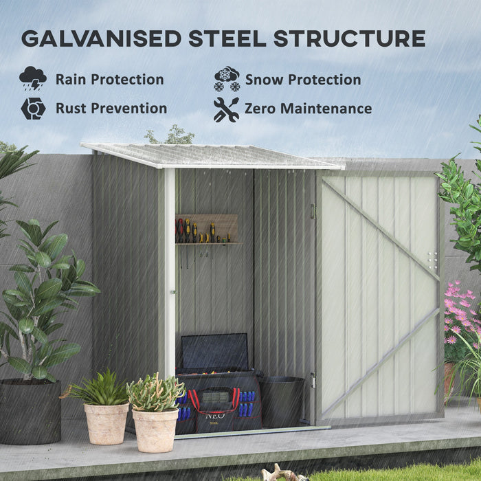 Lean-to Garden Storage Shed 3.3x3.4 ft Galvanized Steel with Lockable Door Gray