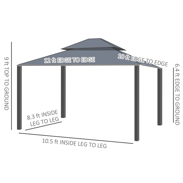 10x12 ft Hardtop Gazebo Pavilion Double Roof Aluminum Frame Sidewalls Dark Gray