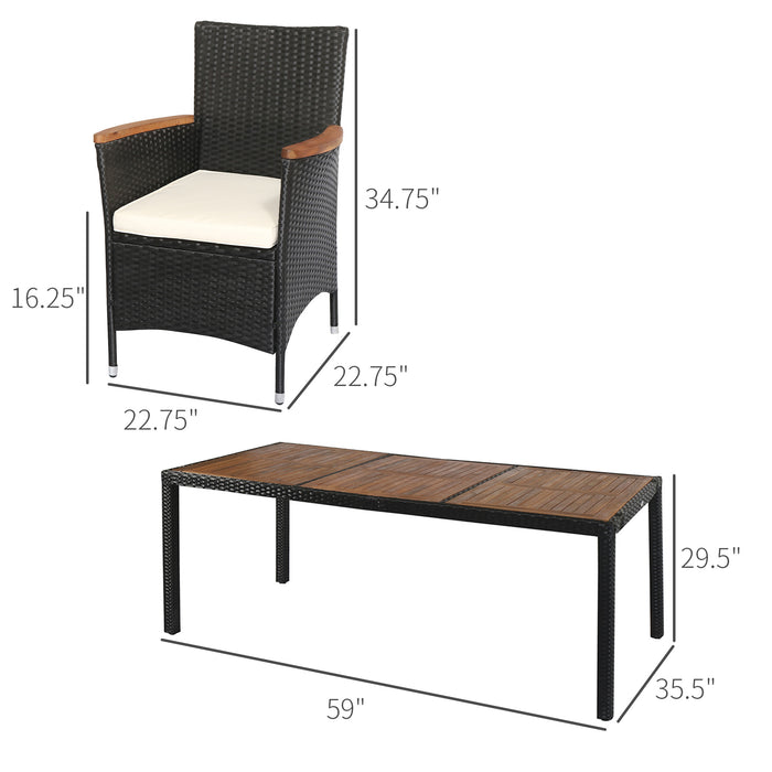 Alfresco Elegance - 9PC Rattan & Acacia Dining Set with Waterproof Cushions & Stackable Chairs