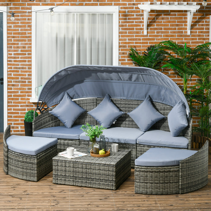 Outsunny Rattan Daybed with Canopy, Convertible Sectional, Light Grey for Outdoor Use