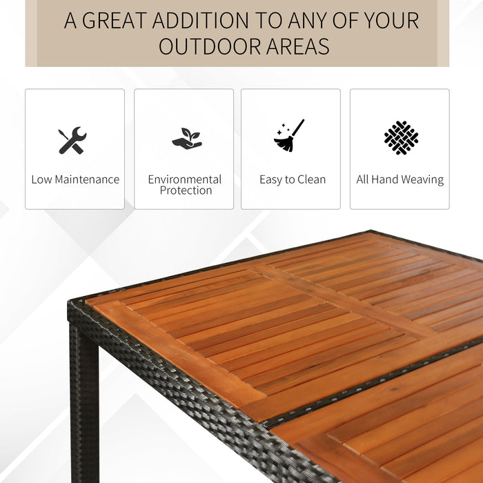 Alfresco Elegance - 9PC Rattan & Acacia Dining Set with Waterproof Cushions & Stackable Chairs