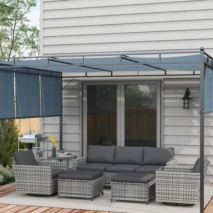 Outsunny Wicker Wonder - 6PC Outdoor Ensemble with Cozy Sofa, Swivel Rockers & Ottomans in Mixed Gray