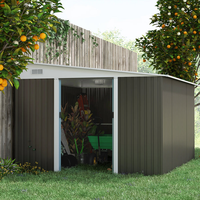 Metal Garden Shed 11x9 ft Outdoor Storage with Sliding Doors & Air Vents Gray