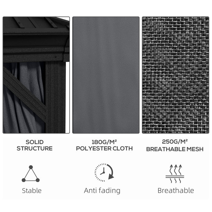 10x12 ft Hardtop Gazebo Pavilion Double Roof Aluminum Frame Sidewalls Dark Gray