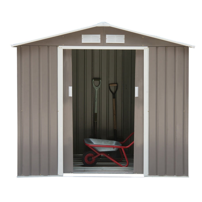 7' x 4' Metal Outdoor Backyard Garden Utility Storage Tool Shed Kit - Grey/White