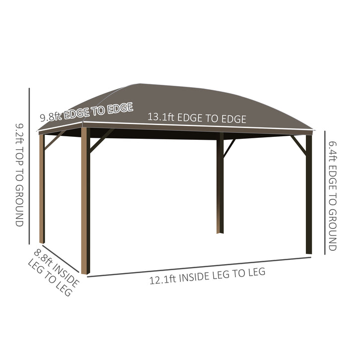 10x13 Gray Hardtop Gazebo with Steel Roof Curtains Netting Pavilion Ceiling Hook for Patio Garden