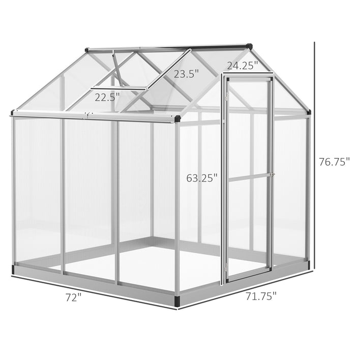 Greenhouse Portable Walk-In Greenhouse with Roof Vent and Rain Gutter for Plants, Herbs and Vegetables - 6' L x 6' W x 6.4' H