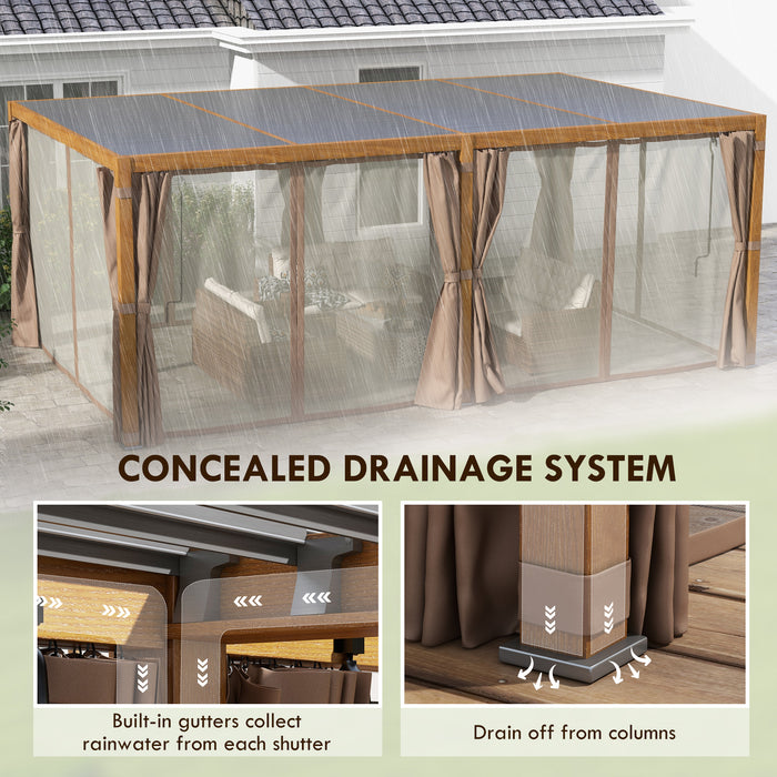 12' x 19' Aluminum Pergola with Adjustable Louvered, Outdoor Pergola with Curtains and Netting, Natural