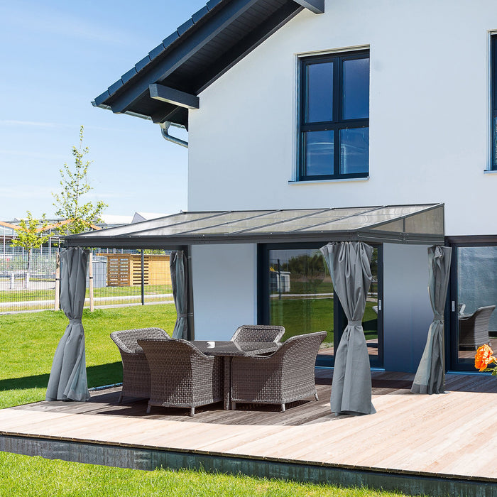 13' x 9.5' x 8' Outdoor Pergola PC Roof Gazebo Party Tent Garden Sun Shelter Waterproof and UV protection with Curtains, Netting, Grey