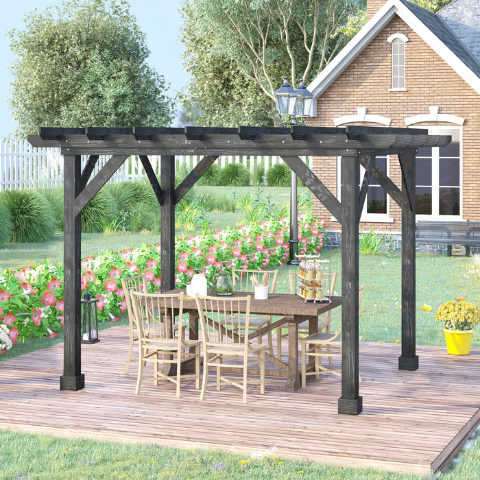 Outdoor 12'x10' Pergola Gazebo, 100% Wood Pergola Suitable for Patio, Deck, Garden, Gazebo, Perfect for BBQs, Parties, Picnics, Black